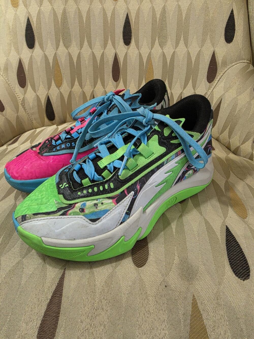 Puma Mens x NBA2K Scoot Zeros II basketball size 5 m EUC BRIGHT GREEN PINK BLUE